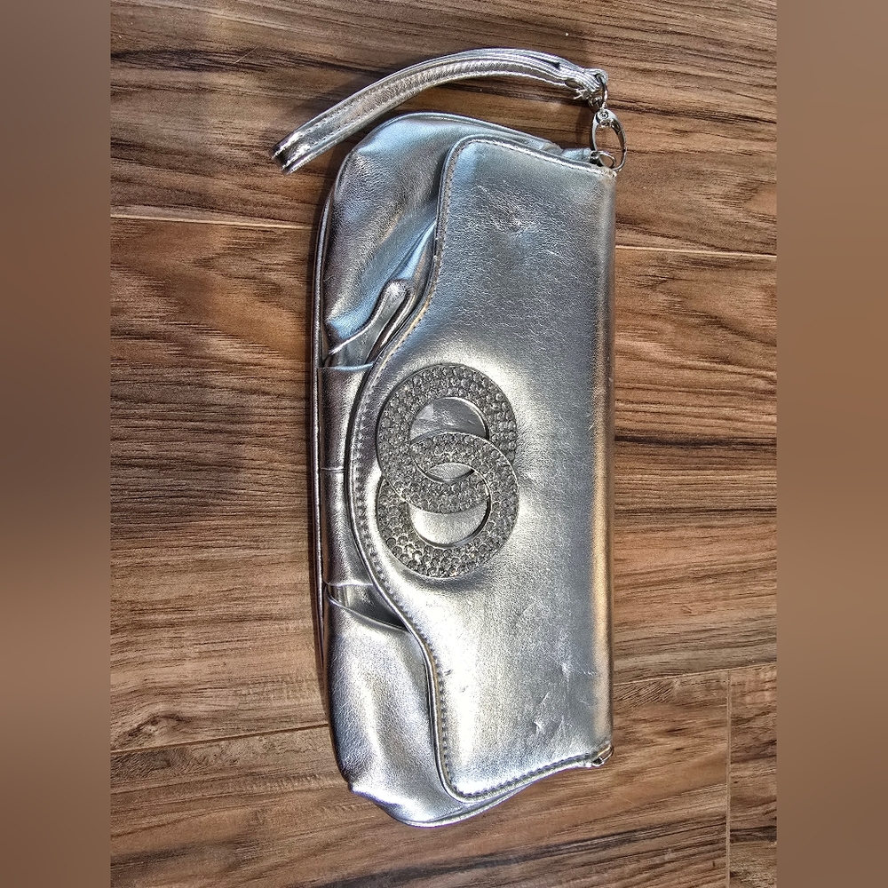 Silver Clutch with Rhinestone Logo